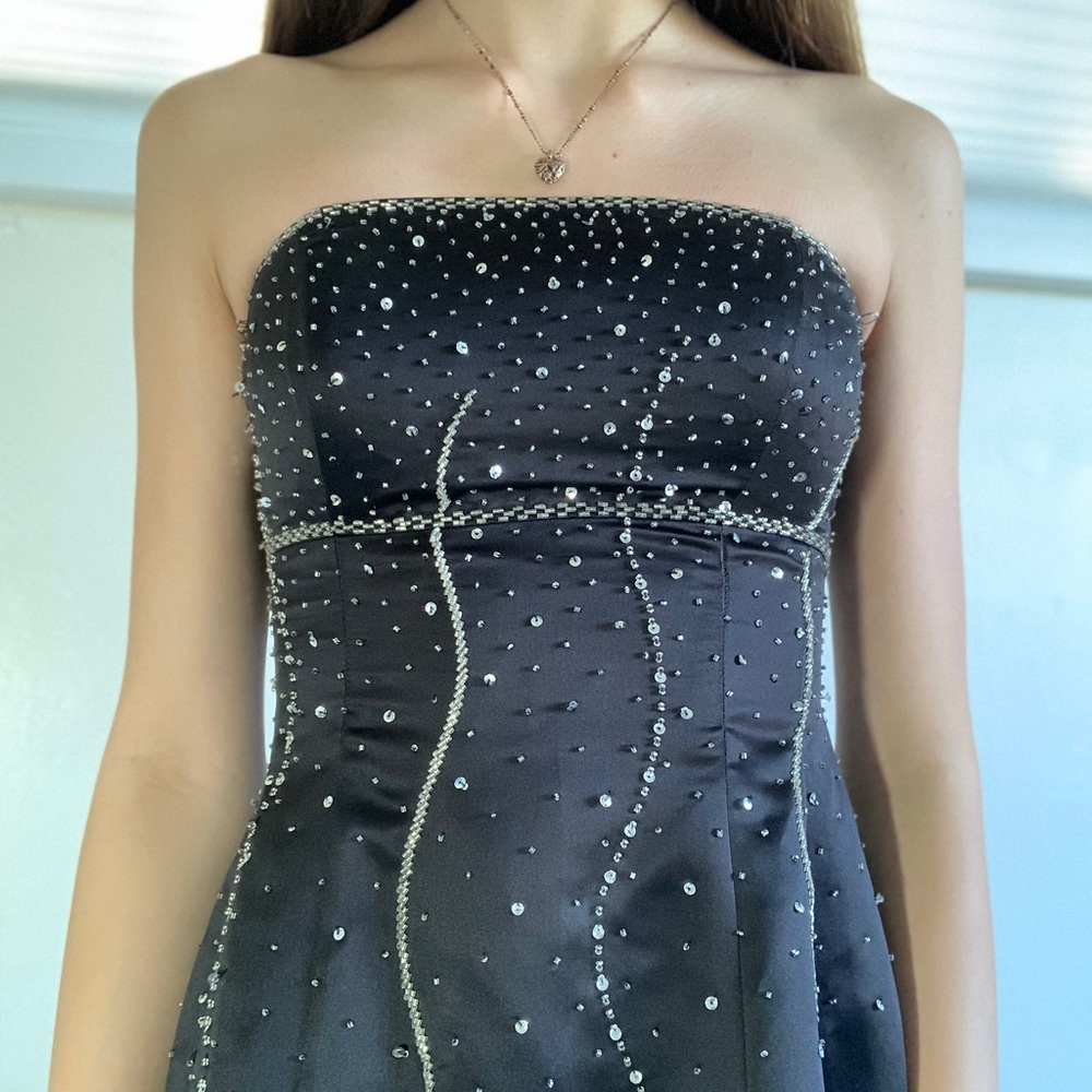Morgan & Co strapless black prom dress (with gems)